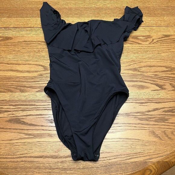 Trina Turk Blue One piece swimsuit size 4 Ruffle neck - Picture 1 of 5